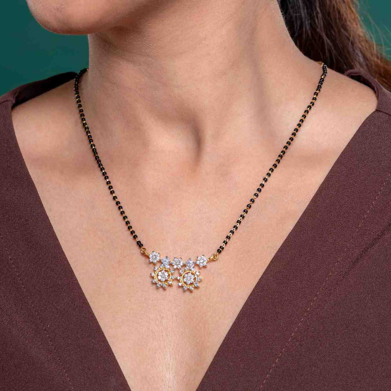 925 Sterling Silver Gold-Plated Floral Mangalsutra Set with CZ Stones