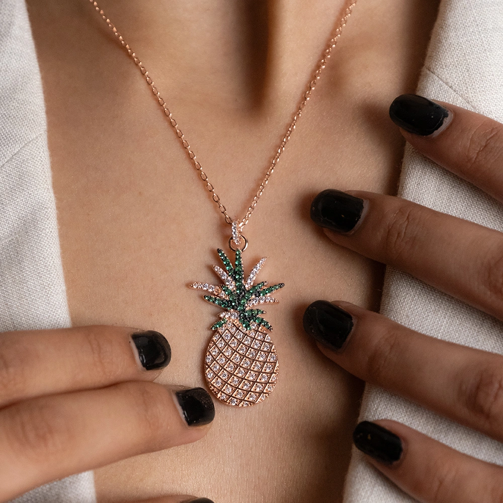 Reegalia Pineapple Bliss Chain Pendant – 925 Silver with Gold Finish