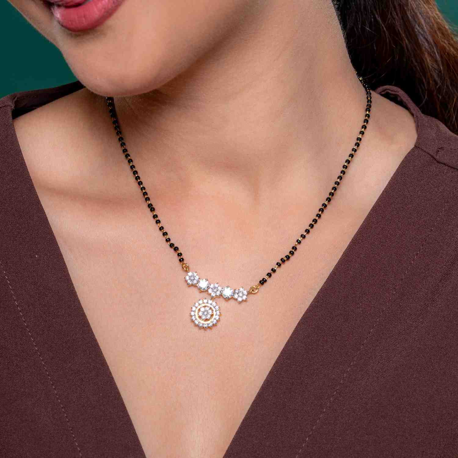 925 Sterling Silver Floral Mangalsutra with Matching Earrings