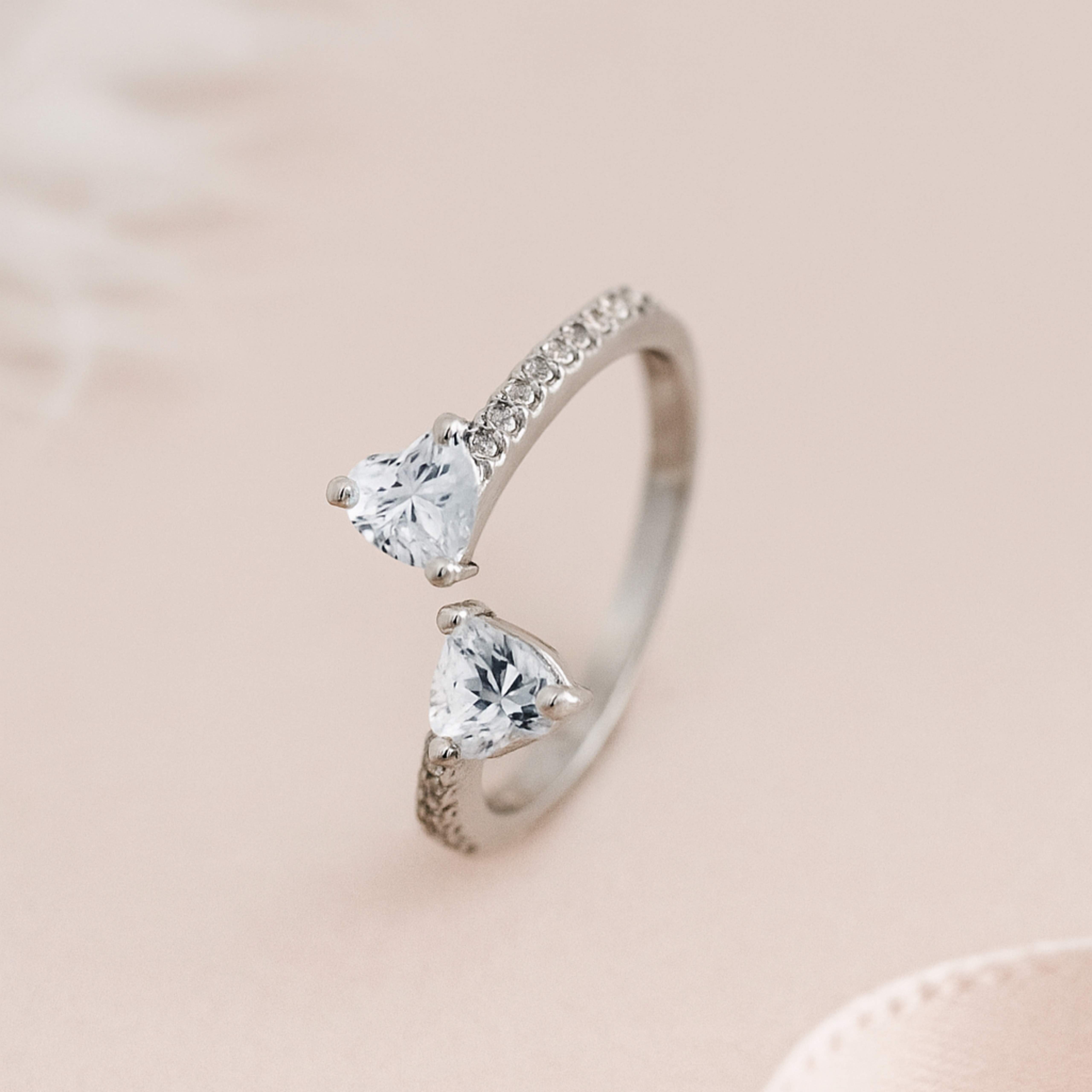 Reegalia Sterling Silver Twin Heart Adjustable Ring