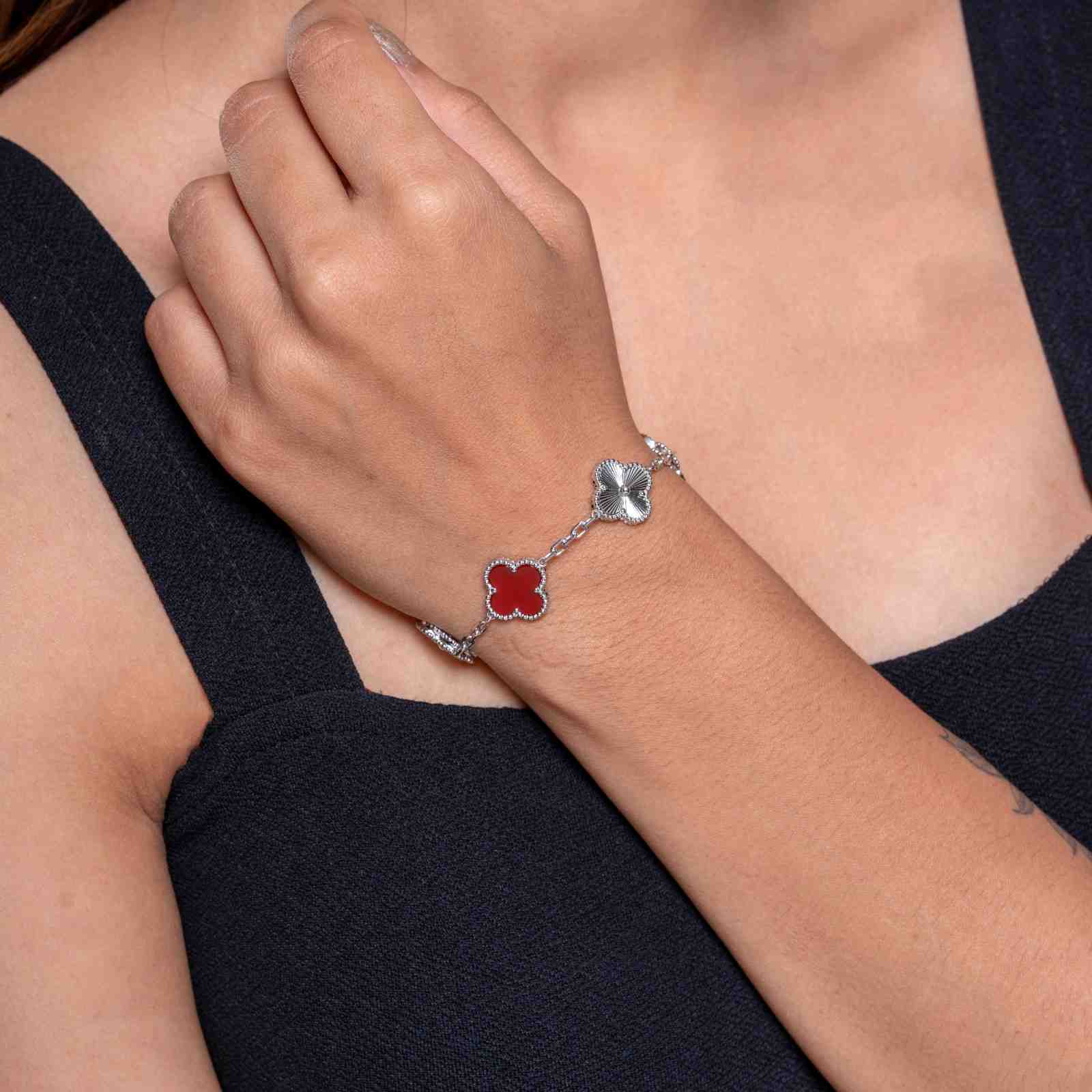 925 Sterling Silver Four-Leaf Clover Bracelet