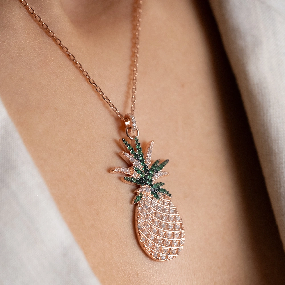 Reegalia Pineapple Bliss Chain Pendant – 925 Silver with Gold Finish