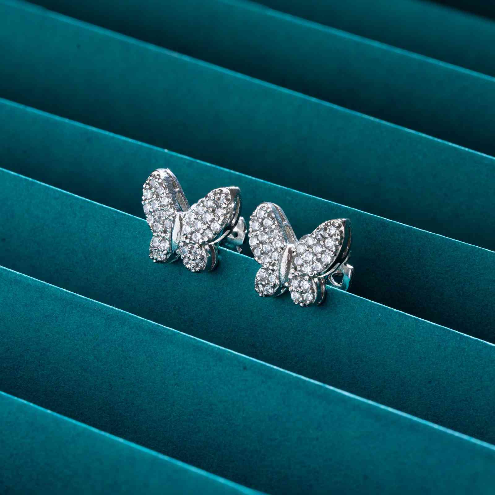 925 Sterling Silver Sparkling Butterfly Stud Earrings