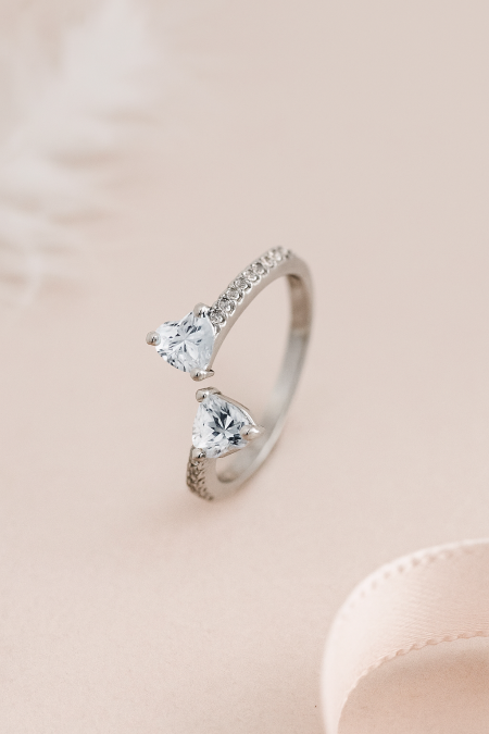 Reegalia Sterling Silver Twin Heart Adjustable Ring