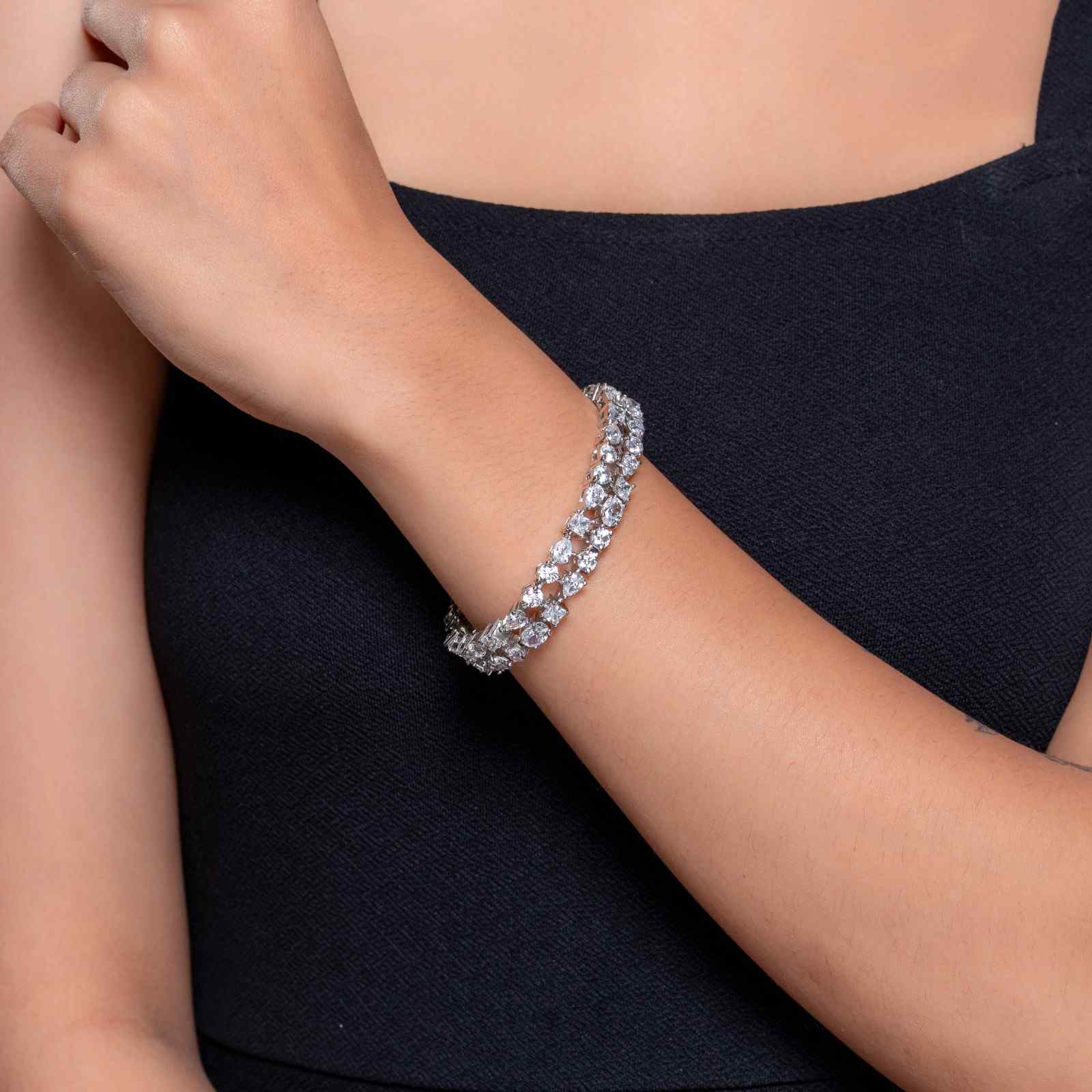 925 Sterling Silver Double Row CZ Tennis Bracelet