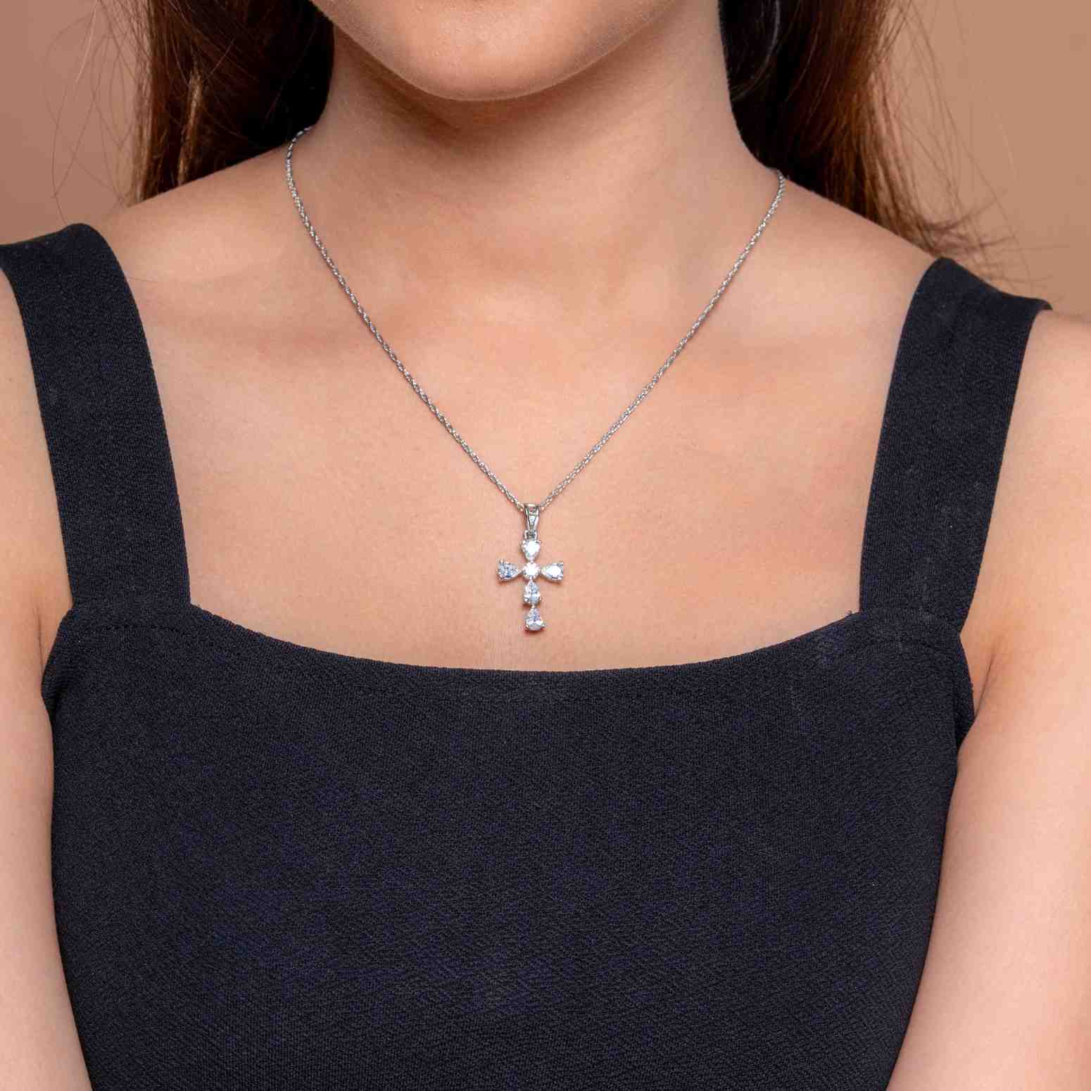925 Sterling Silver Zircon Cross Pendant Necklace