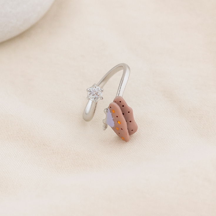 Reegalia Blush Butterfly Ring – 925 Silver with Enamel & CZ Adjustable Ring