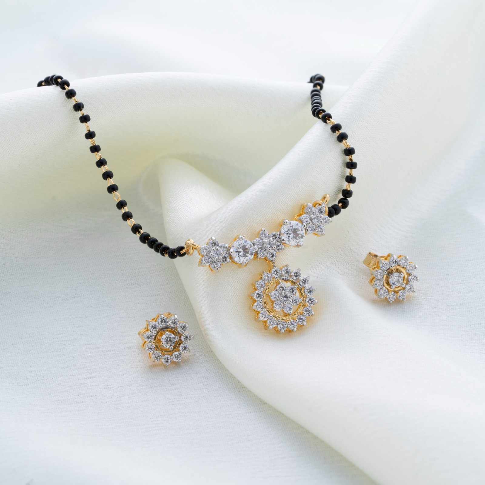 925 Sterling Silver Floral Mangalsutra with Matching Earrings