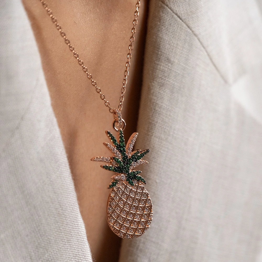Reegalia Pineapple Bliss Chain Pendant – 925 Silver with Gold Finish