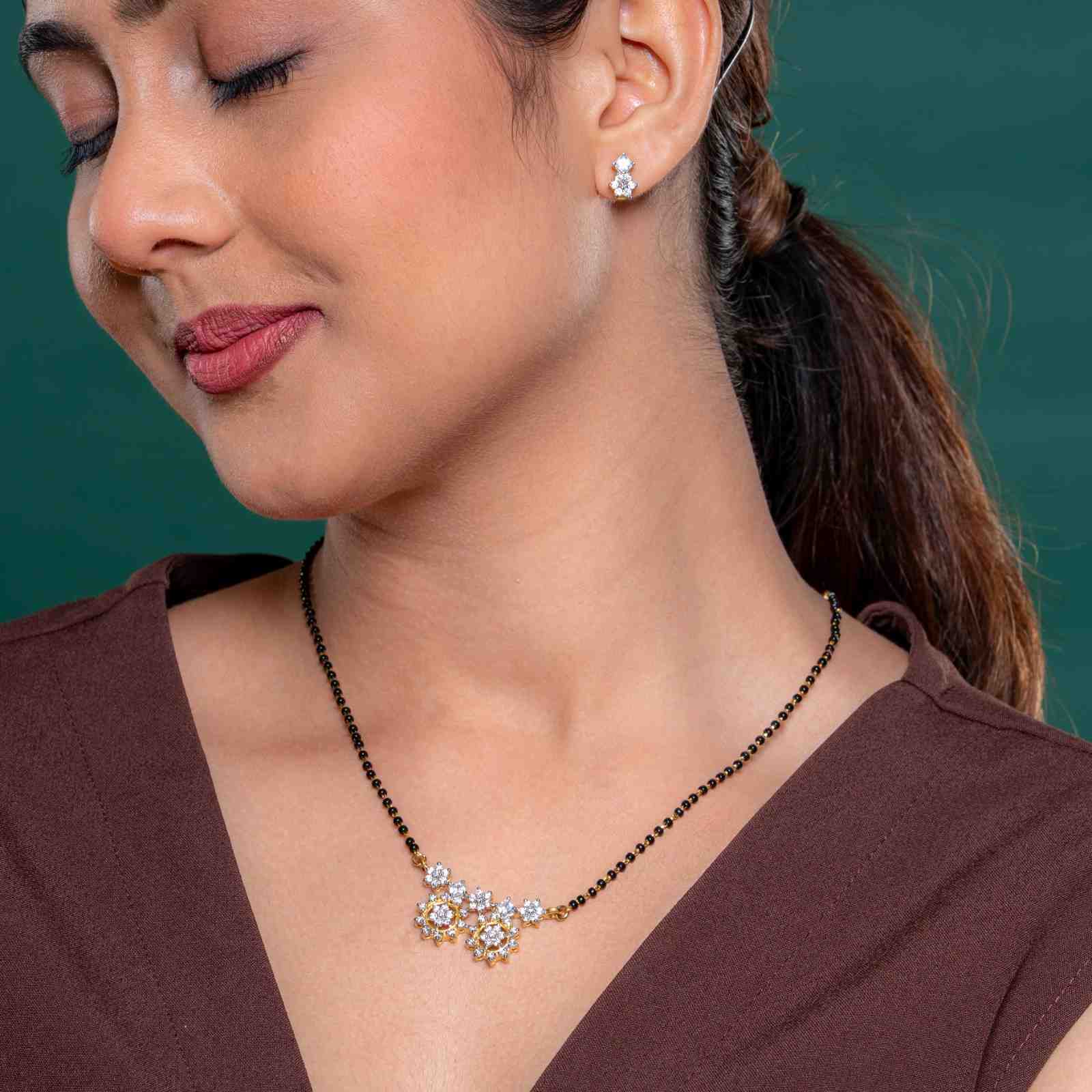 925 Sterling Silver Gold-Plated Floral Mangalsutra Set with CZ Stones