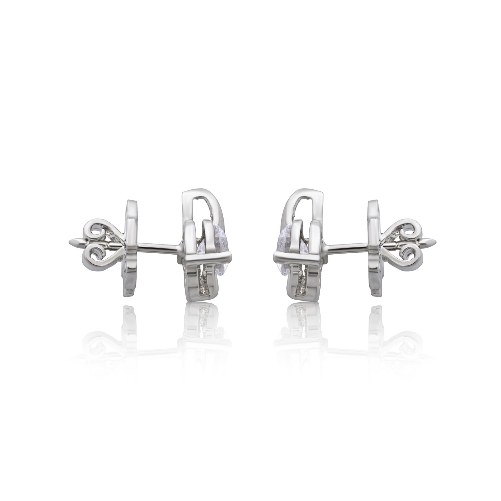 925 Sterling Silver Elegant Floral Solitaire Stud Earrings