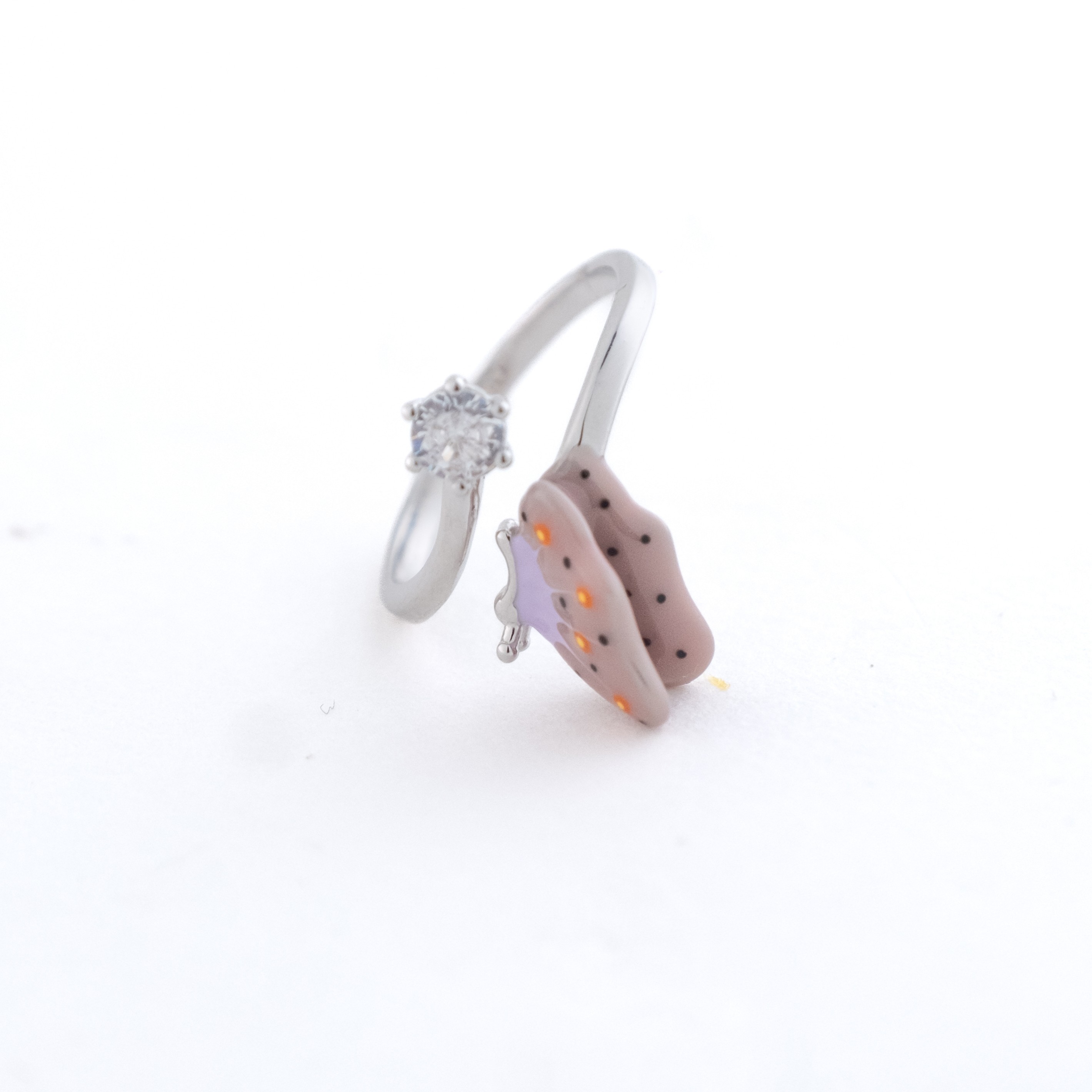 Reegalia Blush Butterfly Ring – 925 Silver with Enamel & CZ Adjustable Ring