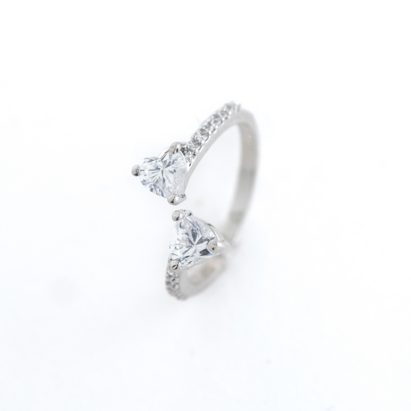 Reegalia Sterling Silver Twin Heart Adjustable Ring